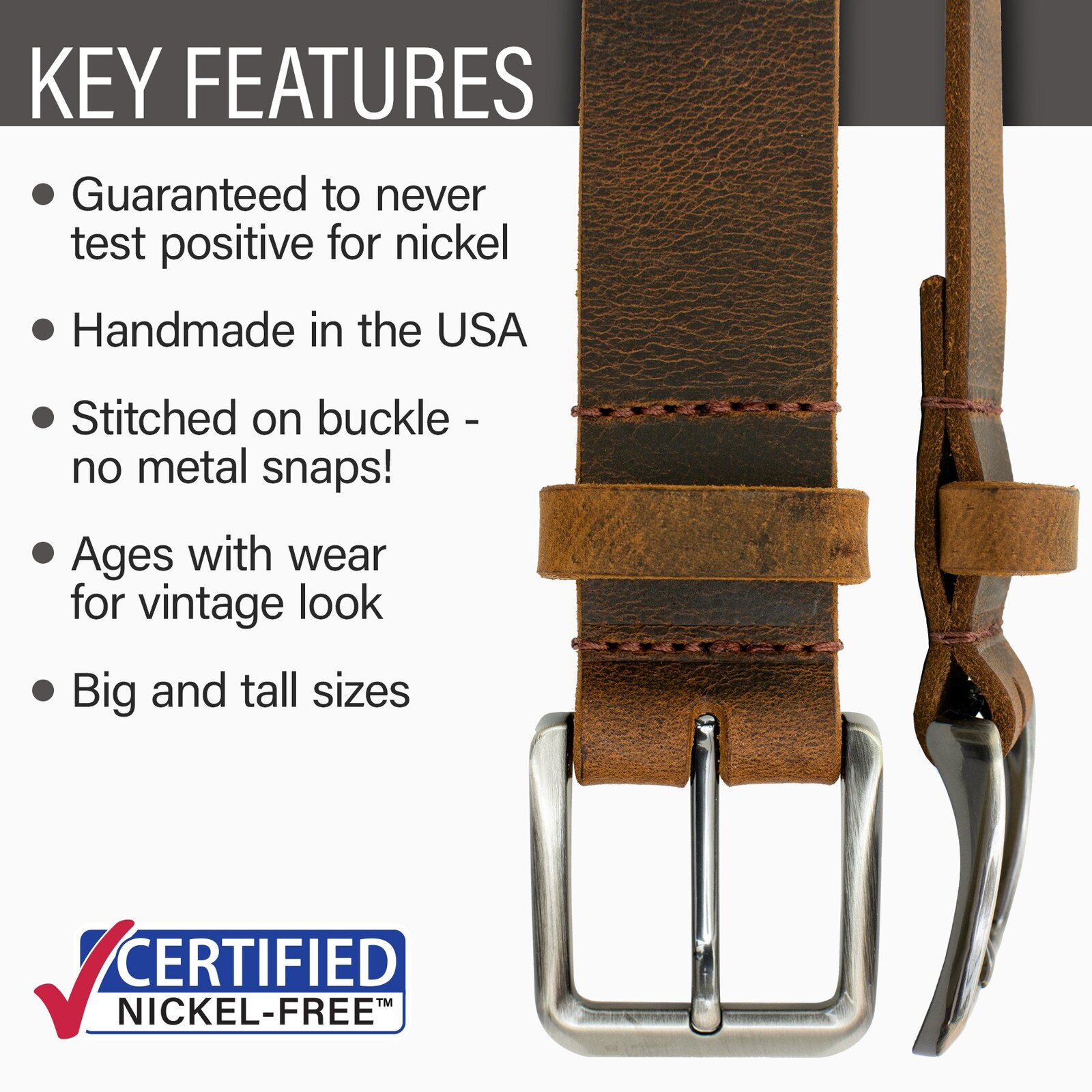 Nickel Free Belt | Nickel Smart Leather Belt Roan Mountain Distressed ...